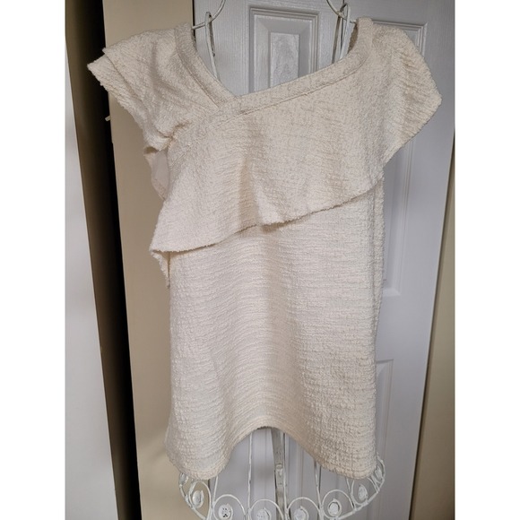 dolan Tops - Dolan Left Coast Collection Louisa Ruffled Top Ivory Boucle Knit Blouse Size L